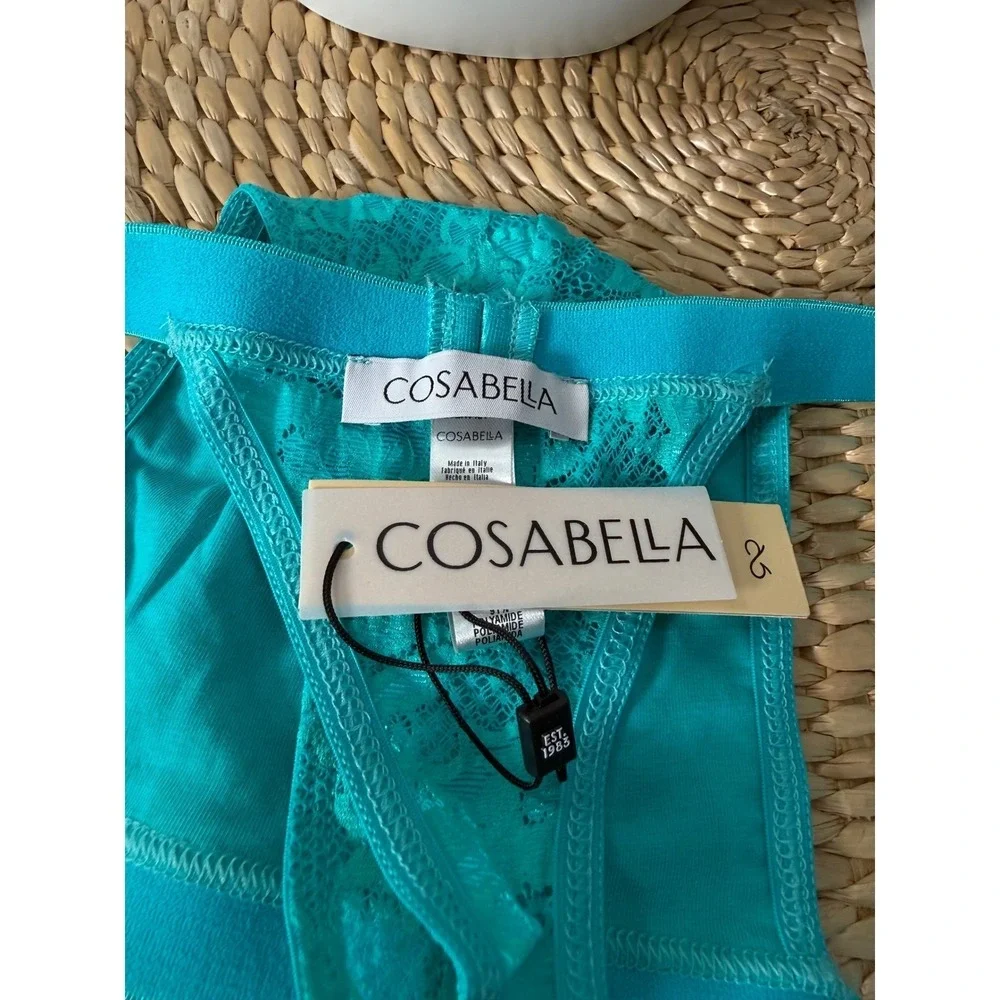 Cosabella Never Say‎ Never Sheer Lace Italian Tanga Men's Thong Turquoise L